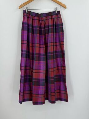 Jim Thompson Neiman Marcus Vintage Silk Plaid Midi Skirt | Purple Multi | Size 8